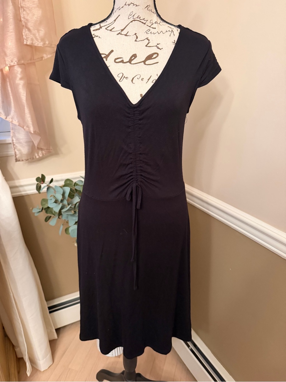 Mudd Black Mini Dress with V-Neck and Ruched Front Size M
